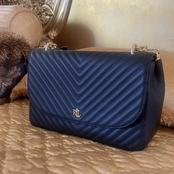Ralph Lauren monogram bag with chain gold monogram logo hardware NWT